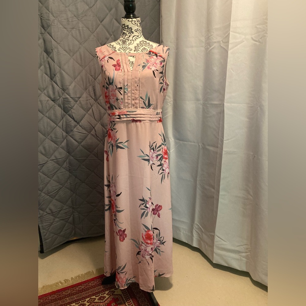 PRECIS Petit - (Size 10) Soft Pink, Fully-lined, Floral, Sleeveless, Maxi Dress